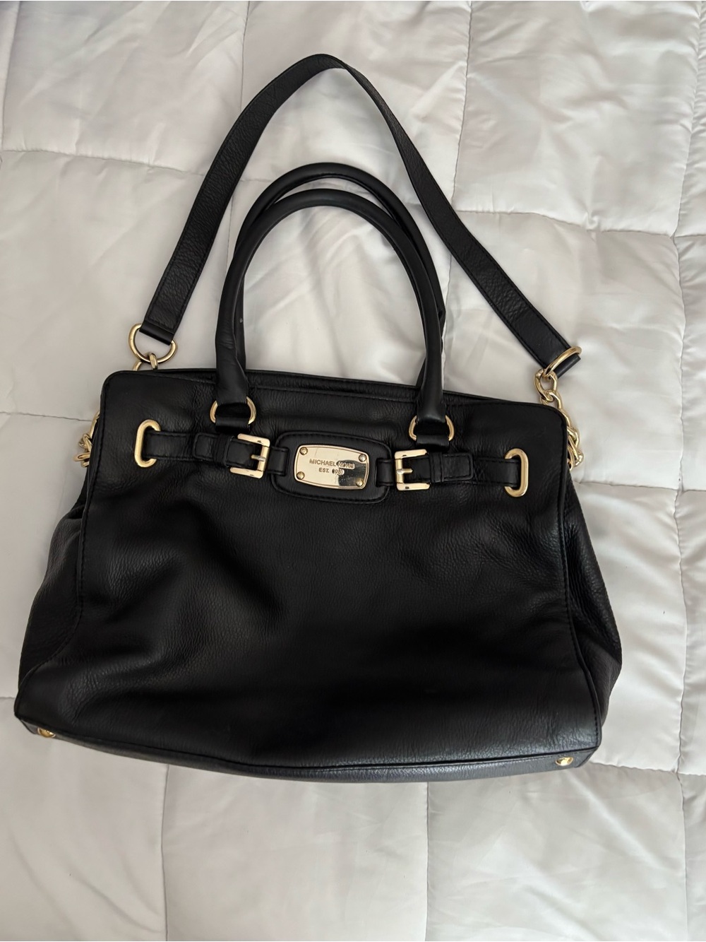 Michael Kors Hamilton Black Pebbled Leather Satchel